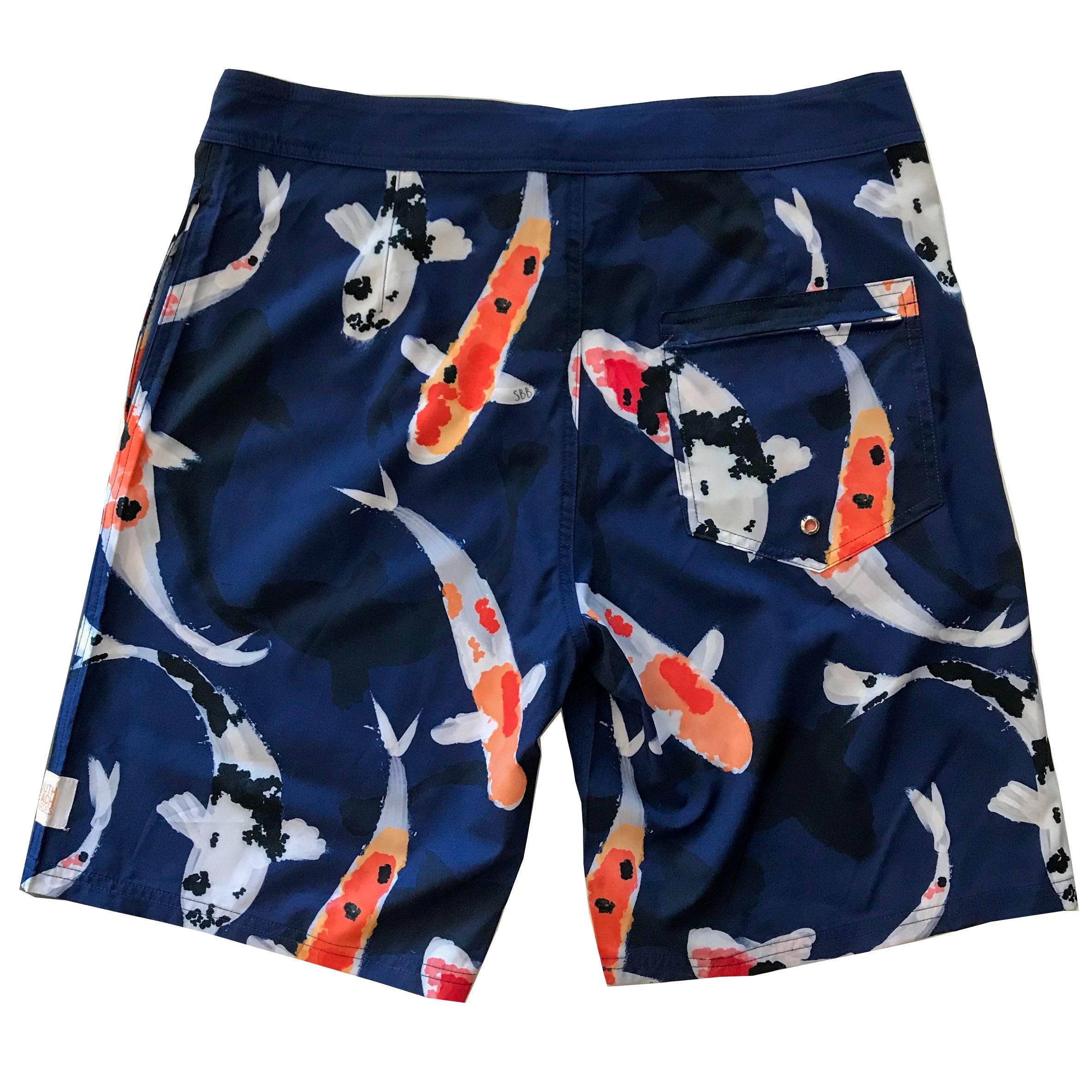 Mens Surfer Boardies from Recycled Plastic Bottles, Feeling Koi, back view