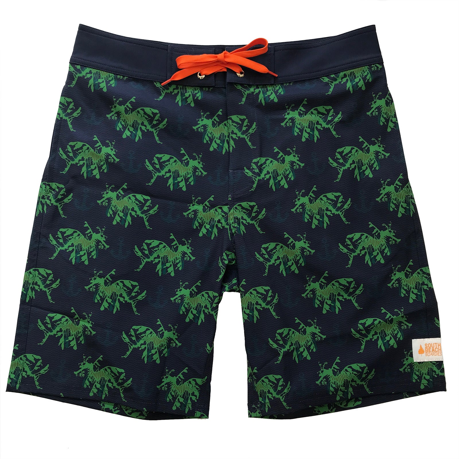 Mens Surfer Boardies from Recycled Plastic Bottles, Leafy Seadragon, front