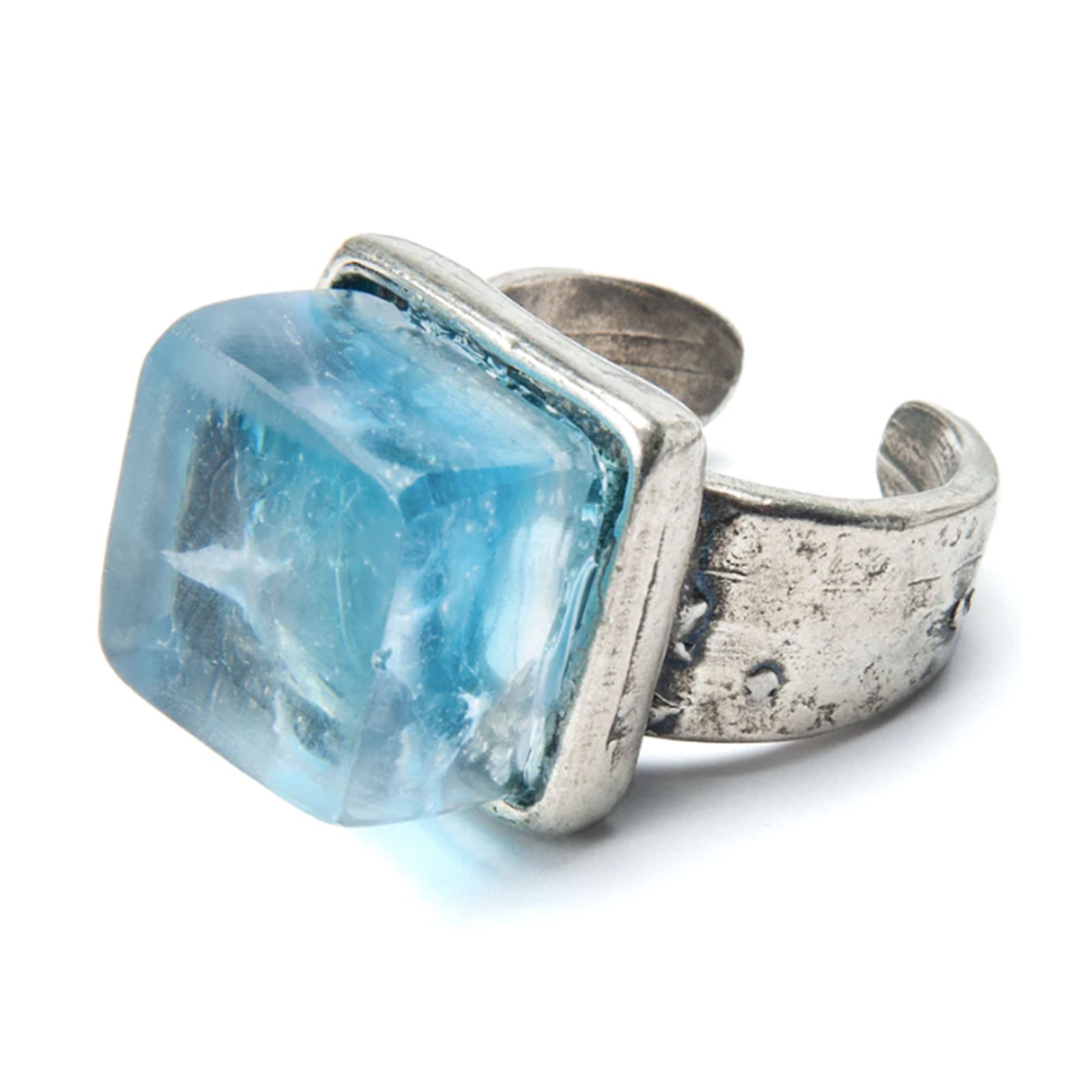 Smart Glass Mosaic Cube Ring/ Pastel _ Silver, made from recycled sake bottles