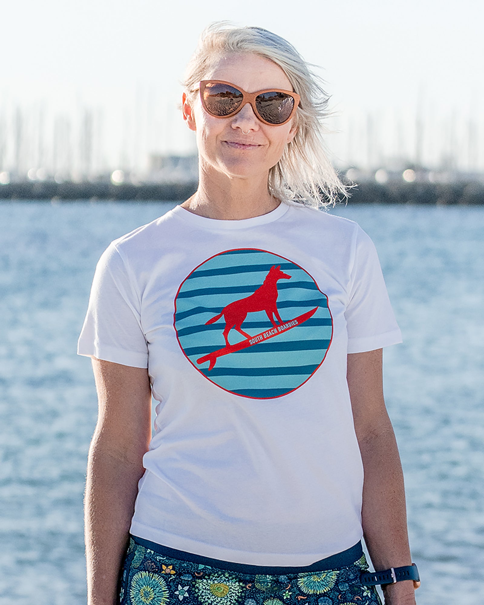 South Beach Boardies 100% Recycled White Dingo  Women's T-shirt front cropped