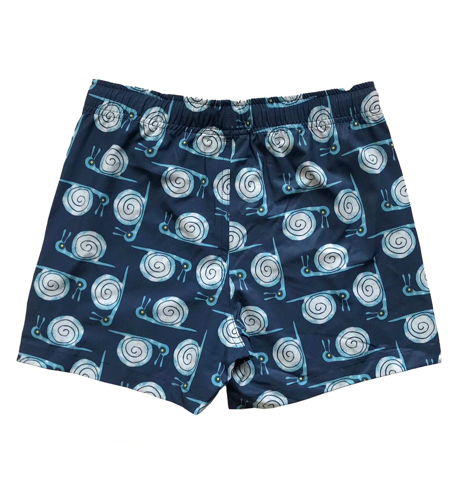 South Beach Boardies Kids Stretchy Trunks in Snail Trail print, made from recycled plastic bottles, back