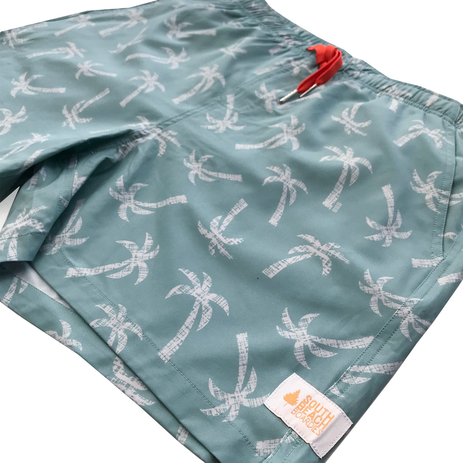 South Beach Boardies Men's Stretchy Trunks made from recycled plastic bottles, Cocos palm tree print, side