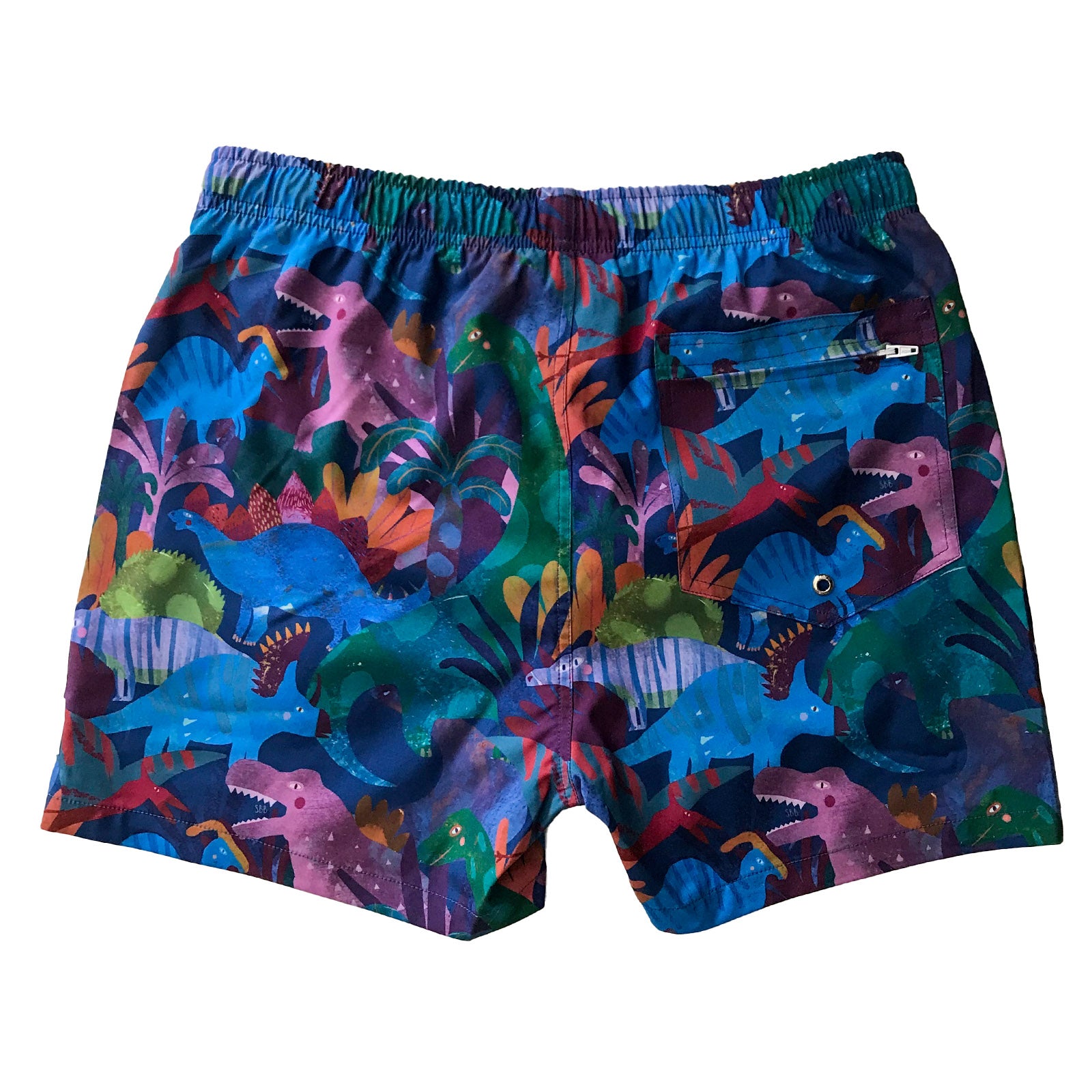 South Beach Boardies Men's Stretchy Trunks made from recycled plastic bottles, Dinotopia print, back