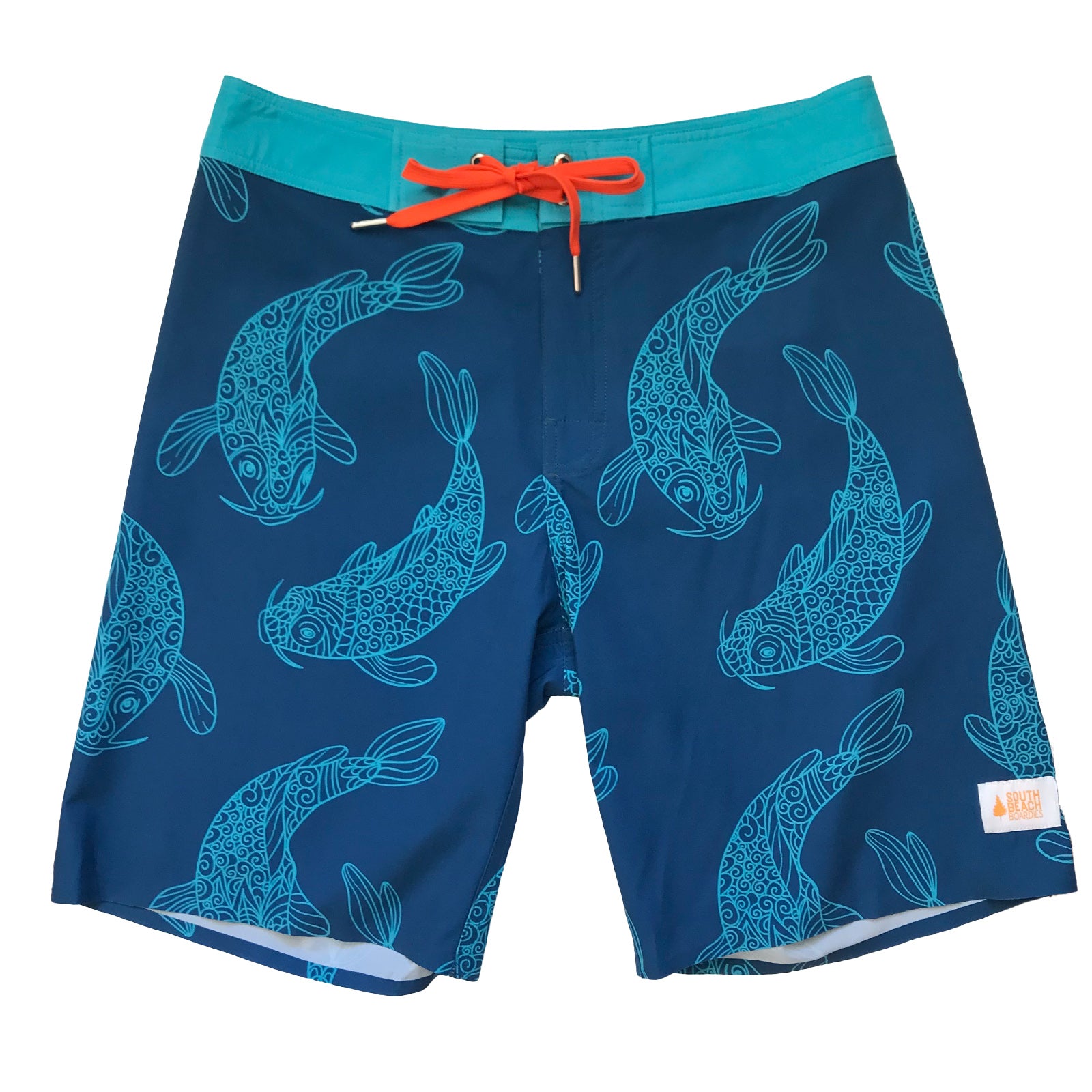South Beach Boardies Mens Performance boardies made from recycled plastic bottles, Koi carp print