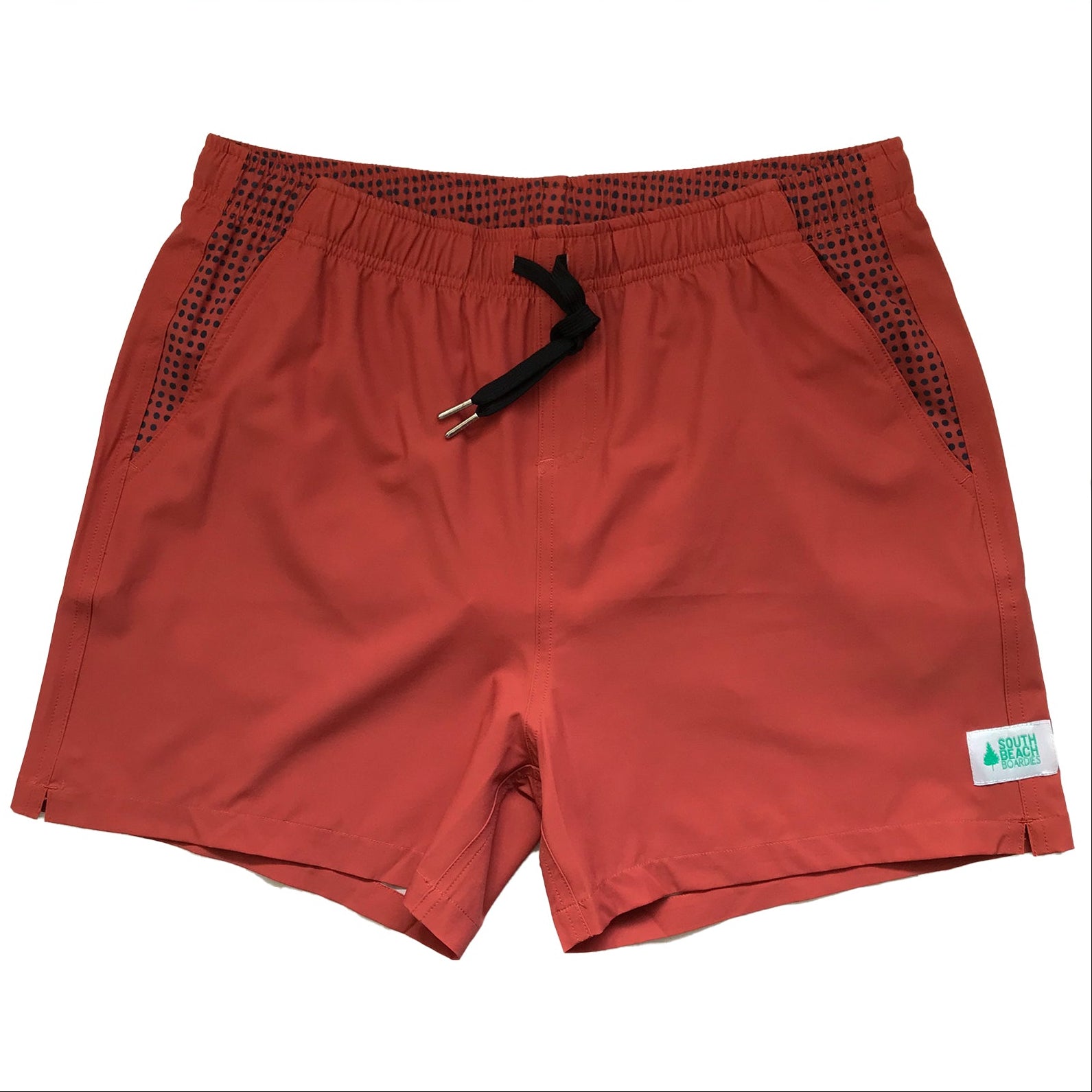 South Beach Boardies Mens Stretchy Solid-Colour Trunks made from recycled plastic bottles, RUST colour, FRONT