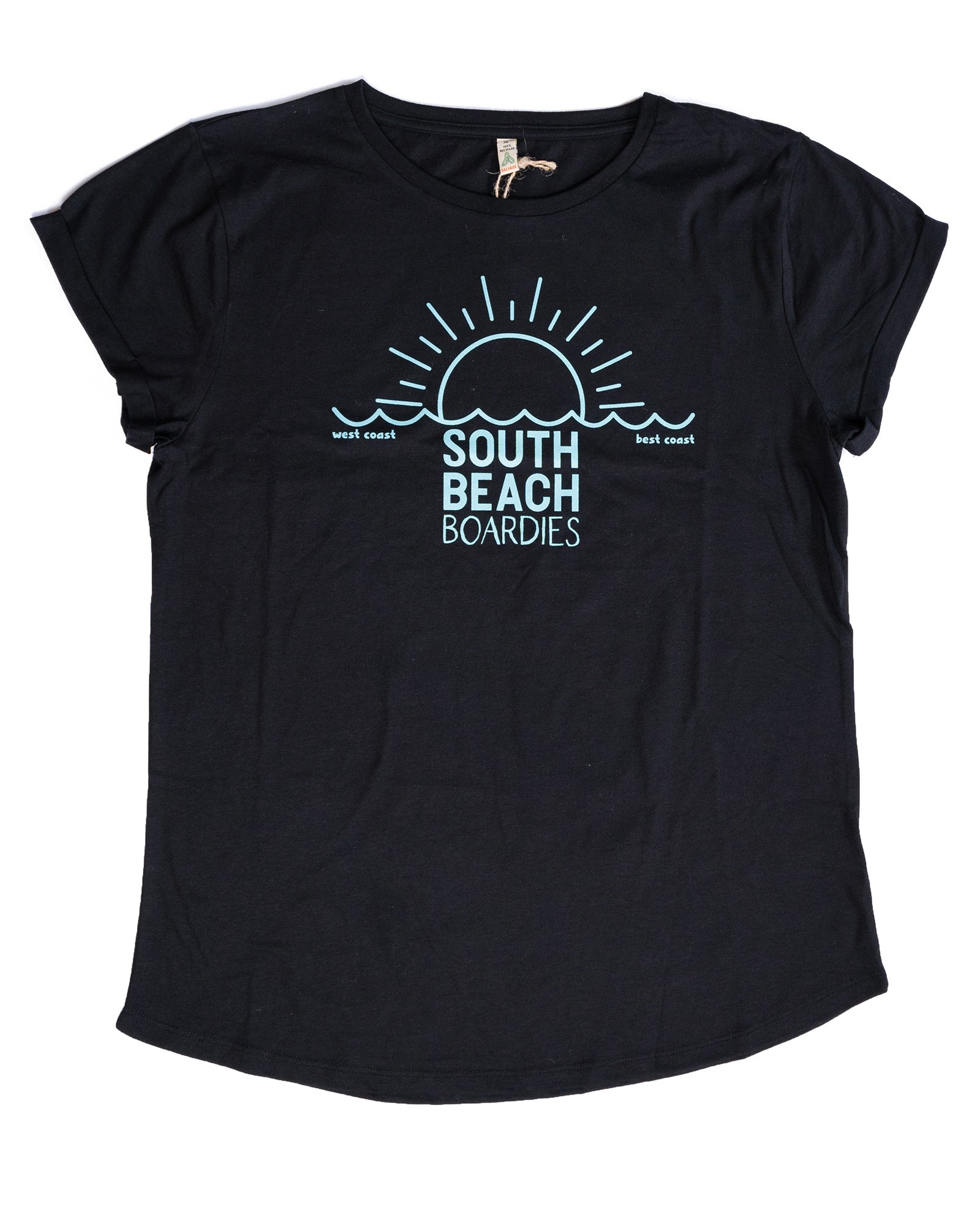 South Beach Boardies Women's Black eco-friendly 100% recycled t-shirt West Coast Best Coast