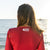 South Beach Boardies Women's Burgundy Rashie Shrug made from recycled fishing nets, back view