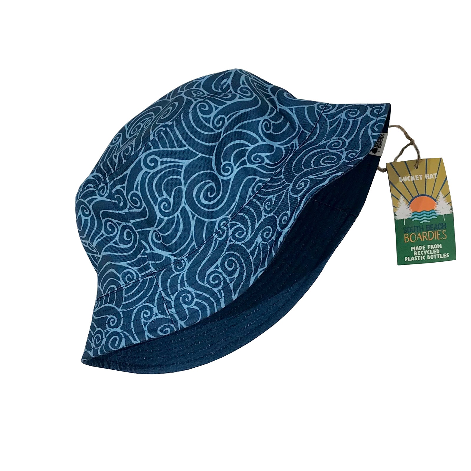 South Beach Boardies reversible bucket hat from recycled plastic bottles, Waves for Days print side