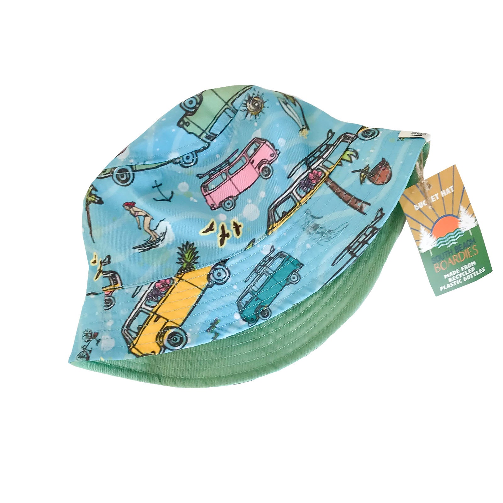 South Beach Boardies reversible bucket hat from recycled plastic bottles, solid print side, Kombi print