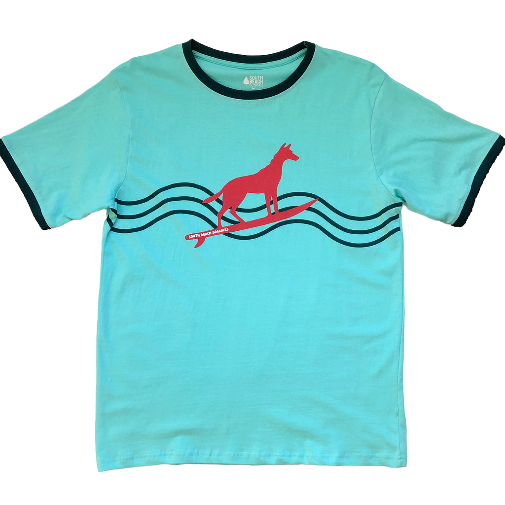 Adults Unisex Organic Ringer T-Shirt: Turquoise Dingo – South Beach ...