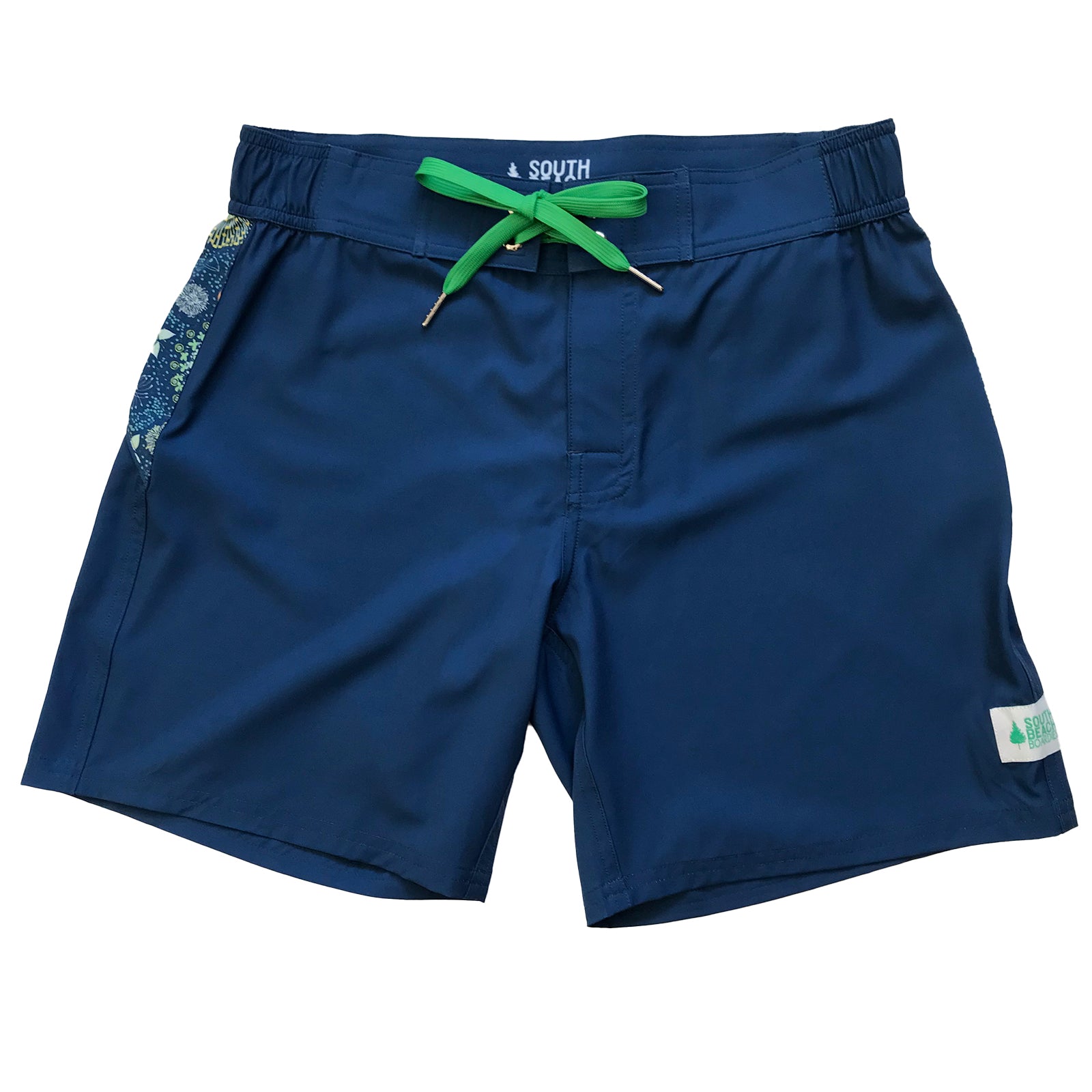 South Beach Boardies sustainable Women's Mid-Length Boardies made from recycled plastic bottles, In Bloom print, front