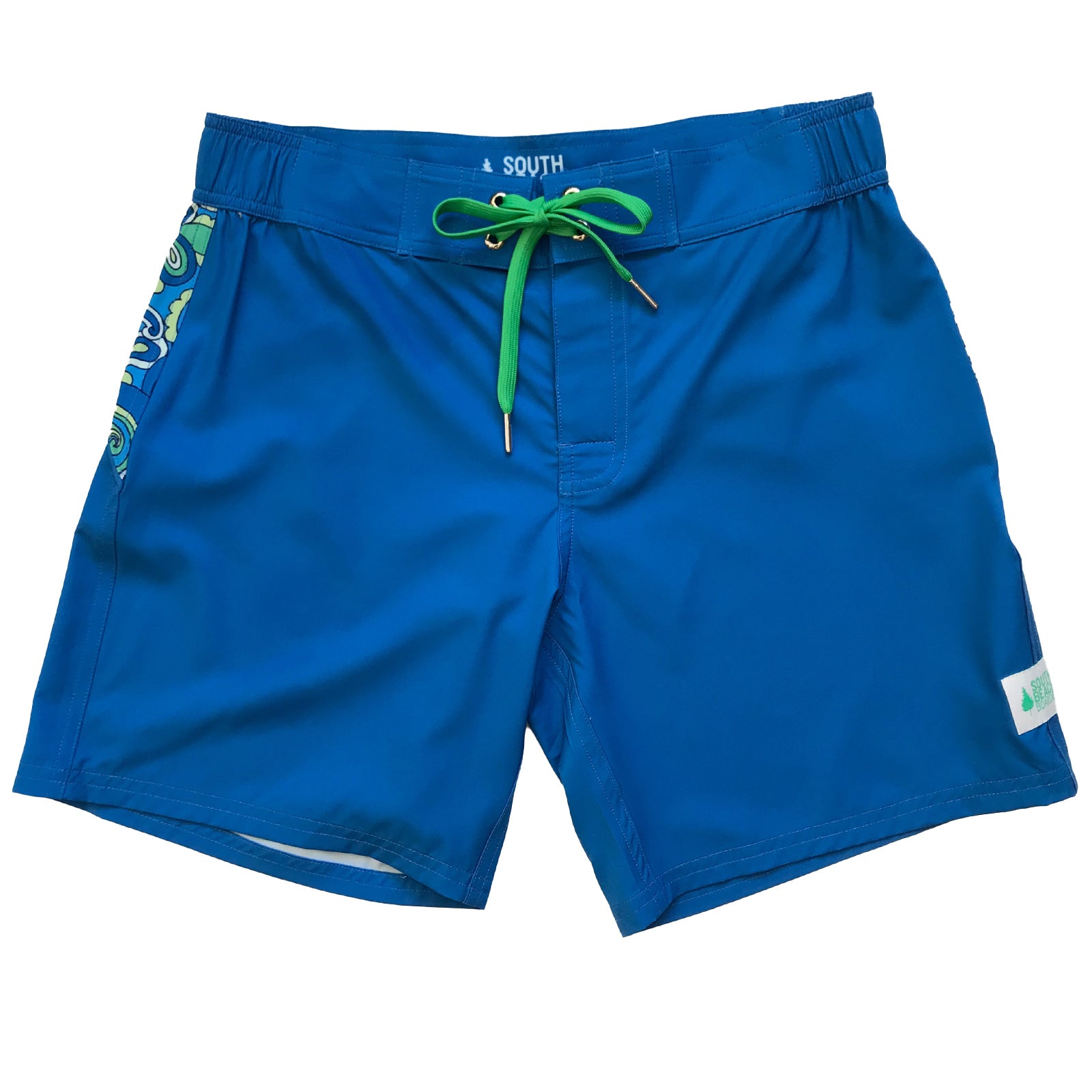 South Beach Boardies sustainable Women's Mid-Length Boardies made from recycled plastic bottles, Paisley Days print, front
