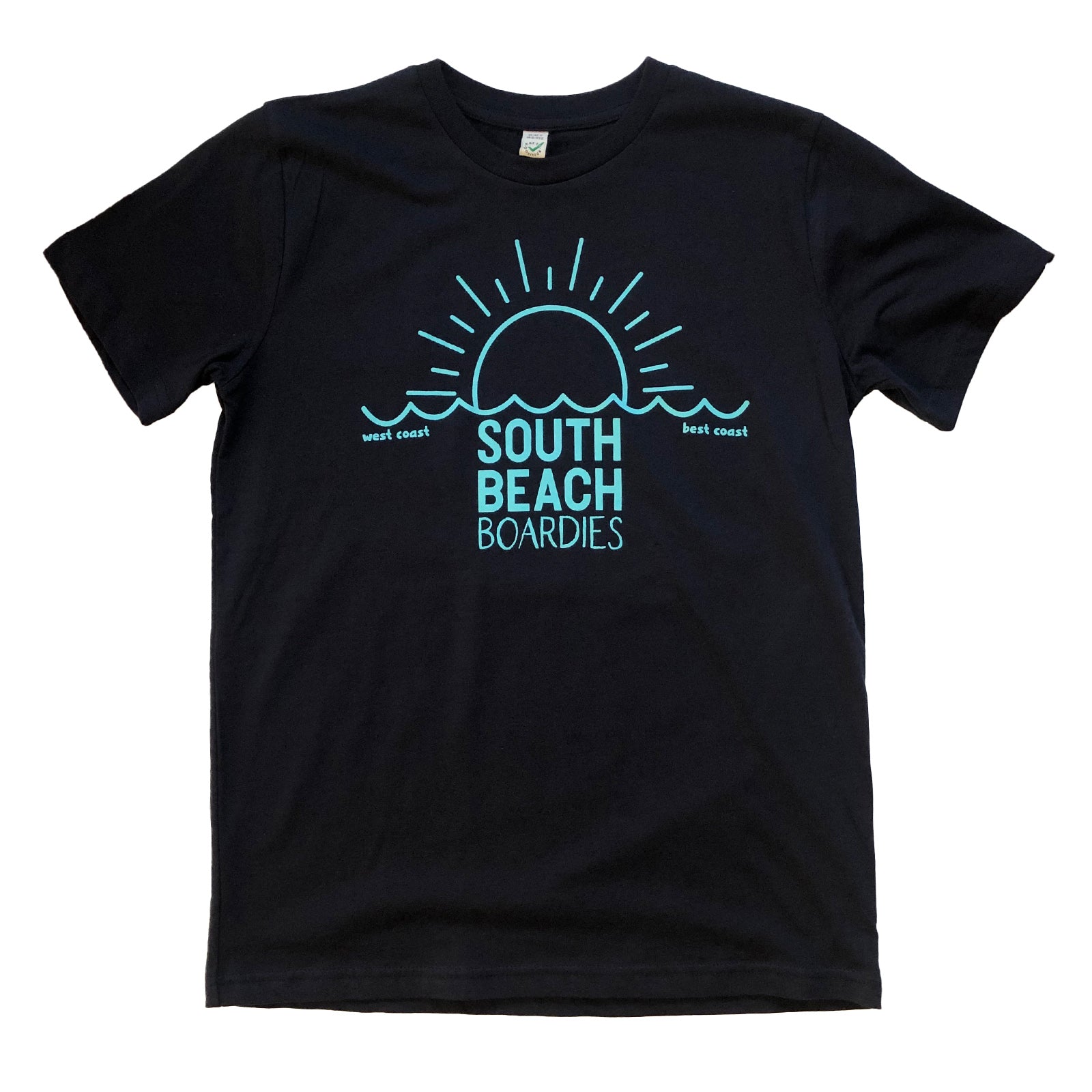 South Beach Boardies sustainable kids t-shirt ethically made, sunset, west coast best coast design