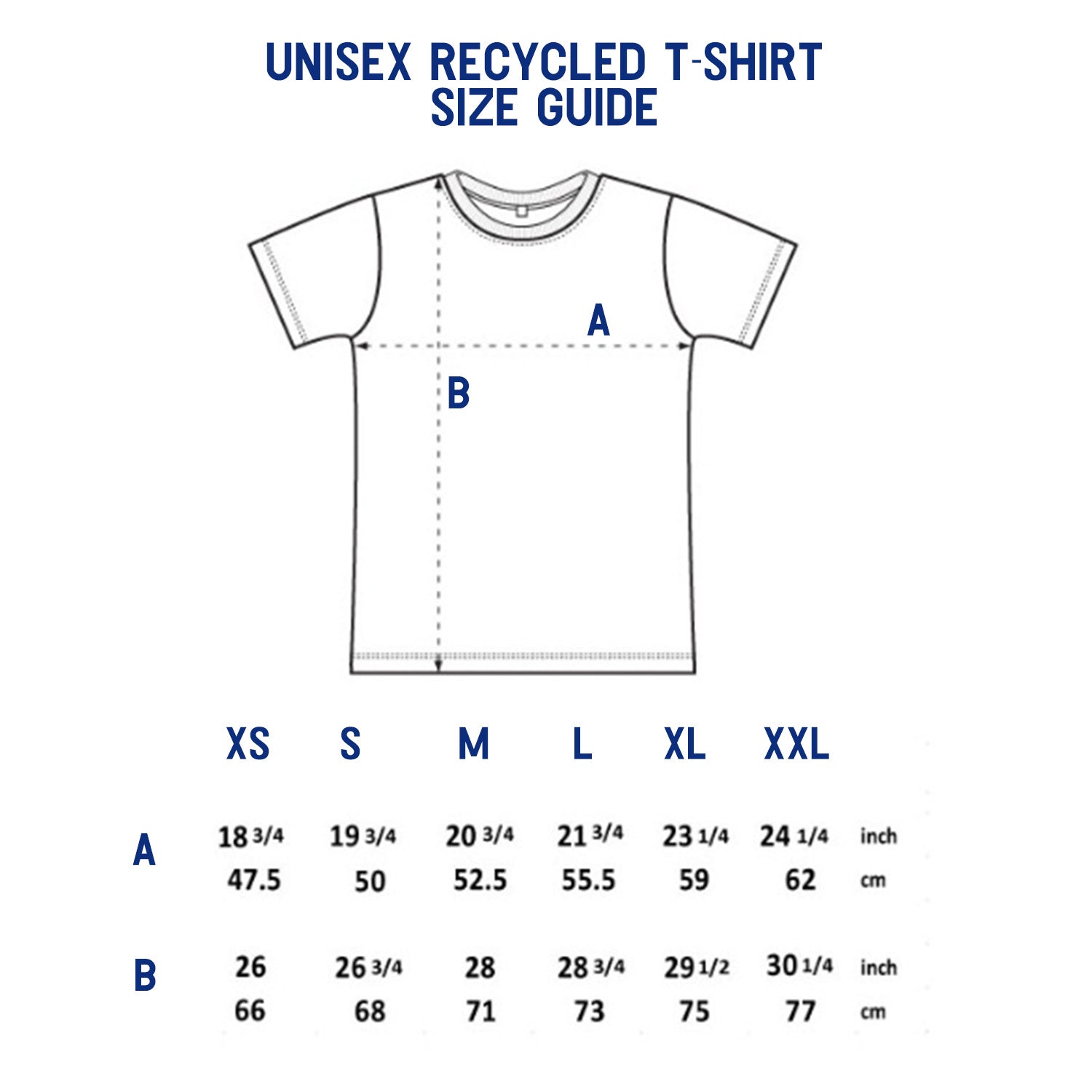 South Beach Boardies unisex recycled tshirt size guide